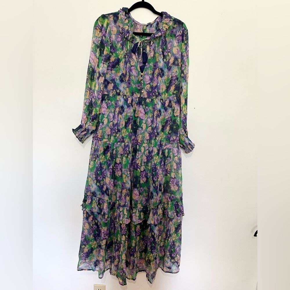 ANTHROPOLOGIE The Marais Printed Chiffon Maxi Dress Watercolor Purple SP
